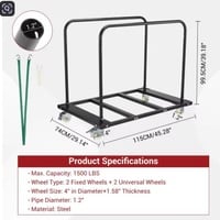 Heavy-Duty Folding Table & Drywall Cart – 1500 lb Capacity Steel Panel Truck with Wheels | Adjustable Utility Trolley for Garage, Home, Office, Events - Thumbnail 2