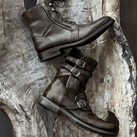 Round toe belt buckle side zipper thick heel casual men's short boots - Thumbnail 1