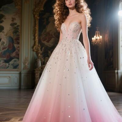 Dyed pink wedding dress, beading crystals bridal dress bridal gown - Thumbnail 2