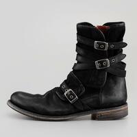 Round toe belt buckle side zipper thick heel casual men's short boots - Thumbnail 1