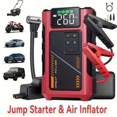 GEENEU 3500A Wireless Car Jump Starter with Air Compressor – Portable 12V Battery Booster, USB Charging, LED Emergency Light