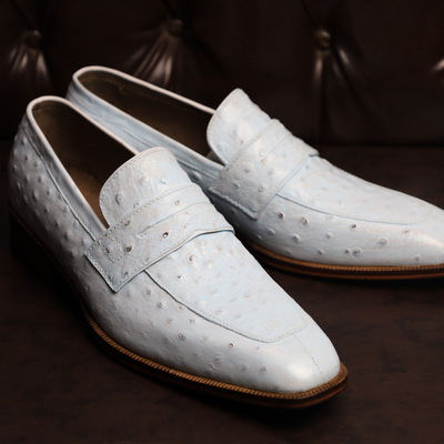Crafted leather handmade men white ostrich leather dress shoes - Thumbnail 2