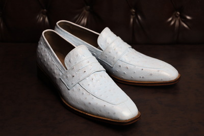 Crafted Leather Handmade Men White Ostrich Leather Dress Shoes