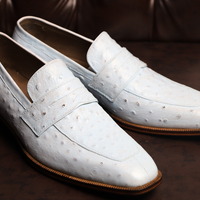 Crafted Leather Handmade Men White Ostrich Leather Dress Shoes - Thumbnail 1