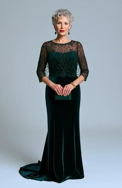 Elegant Sheath Emerald Green Beading Crystals Mother Of The Bride/ Groom Dresses Formal Evening Dress