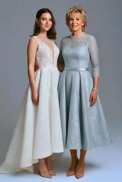 Elegant A Line Lace Tea-length Mother Of the Bride/ Groom Dresses Formal Evening Dress