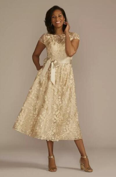 Elegant A Line Lace Tea-length Mother Of the Bride/ Groom Dresses Formal Evening Dress