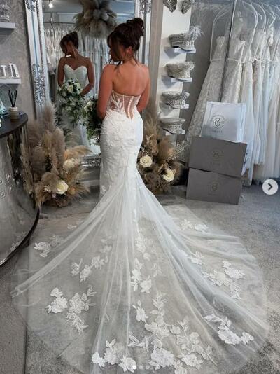 Sexy Appliques Lace Wedding Dress, Mermaid Backless Bridal Dress Bridal Gown