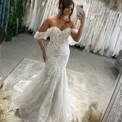 Sexy mermaid wedding dress, appliques tulle bridal dress bridal gown - Thumbnail 2