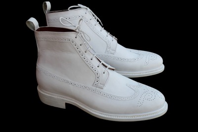 Crafted Leather Handmade Men Classic White Leather Ankle High Lace up Wingtip Dress Boot