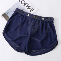 No Need To Wear Briefs! 2PK Men's Sexy Underwear Mesh Holes Detachable Pouch Shorts Loungewear KX024DK - Thumbnail 3