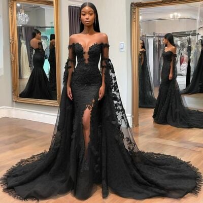 Gothic Wedding Dress, Black Lace Bridal Dress Bridal Gown