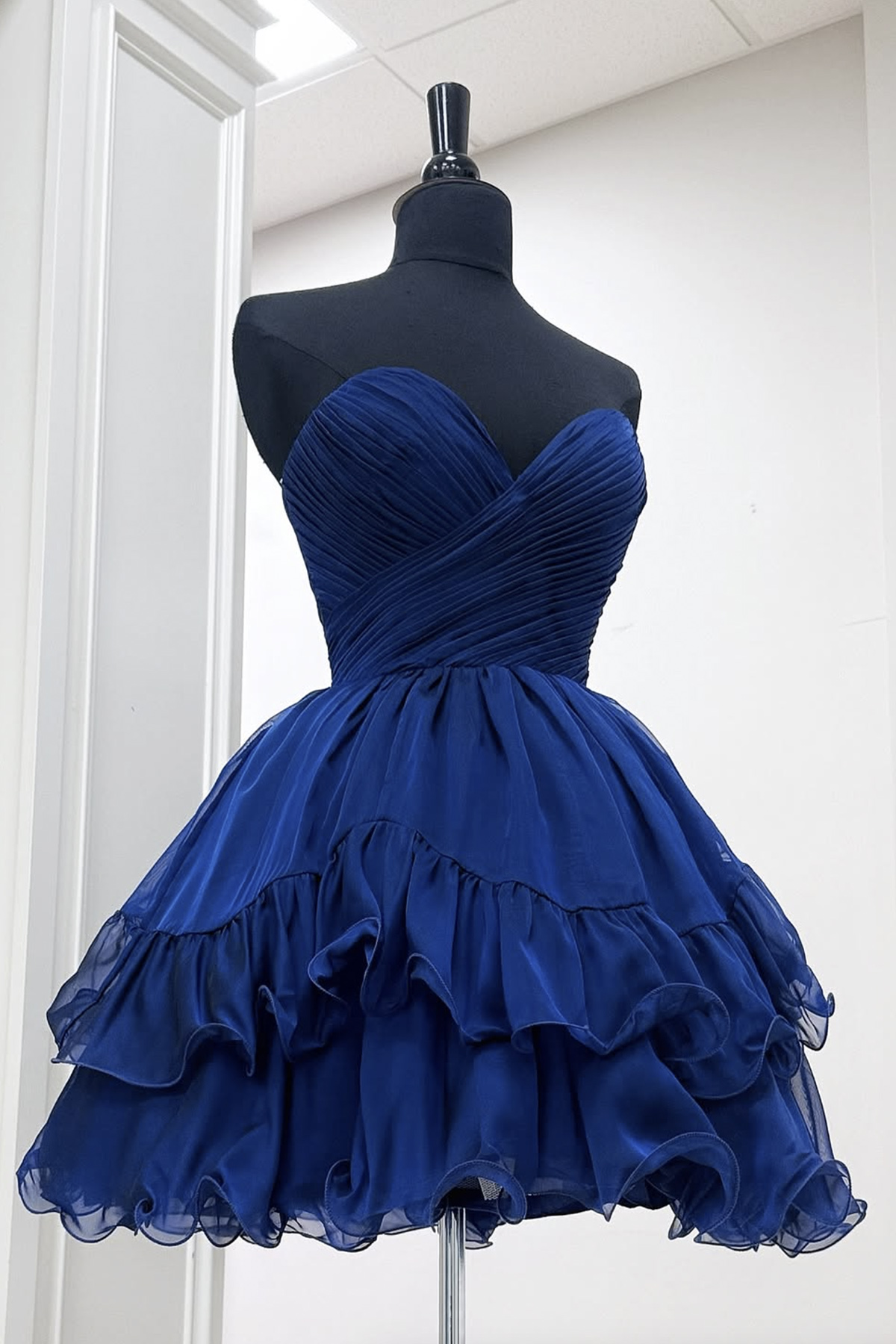 Navy Blue Chiffon Short Prom Dress, A-Line Sweetheart Neck Party Dress