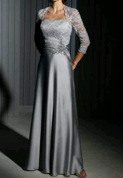 Floor Length Sliver Mother of Bride/ Groom Dress With Lace Jacket