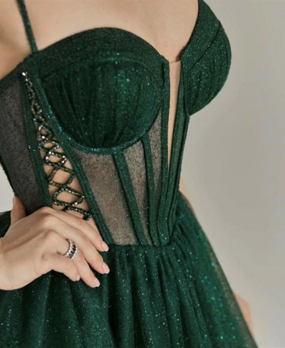 Sparkly Sweetheart Green Corset A-line Evening Dress