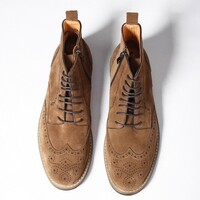 Men's boots genuine leather handmade suede martin brogue carved work boots - Thumbnail 2