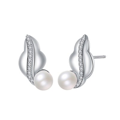 High-Grade Pearl Stud Earrings for Women – Irregular Design, Electroplated White Gold Finish