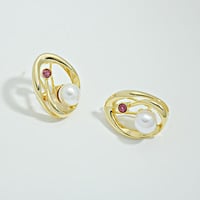 High-Grade Metallic Pearl Earrings for Women – Anti-Allergy Sterling Silver Needle, Heart & Geometric Design – Bright Gray or White Pearl - Thumbnail 1