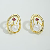 High-Grade Metallic Pearl Earrings for Women – Anti-Allergy Sterling Silver Needle, Heart & Geometric Design – Bright Gray or White Pearl - Thumbnail 4