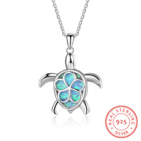 Cute Turtle Opal Pendant Necklace – 925 Sterling Silver Charm on Cross Chain – Electroplated Animal Jewelry for Women - Thumbnail 1