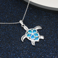 Cute Turtle Opal Pendant Necklace – 925 Sterling Silver Charm on Cross Chain – Electroplated Animal Jewelry for Women - Thumbnail 2