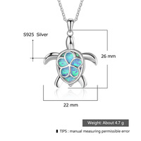 Cute Turtle Opal Pendant Necklace – 925 Sterling Silver Charm on Cross Chain – Electroplated Animal Jewelry for Women - Thumbnail 4