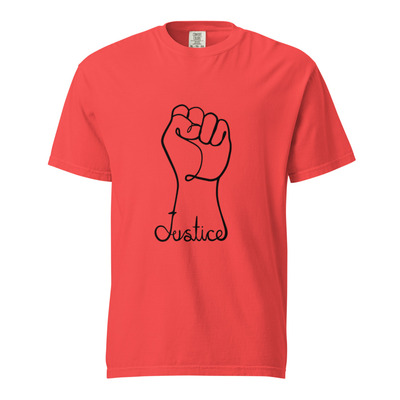 Justice Fist Unisex 100% Cotton Heavyweight Soft Breathable T-Shirt Activist Statement Protest Graphic Tees