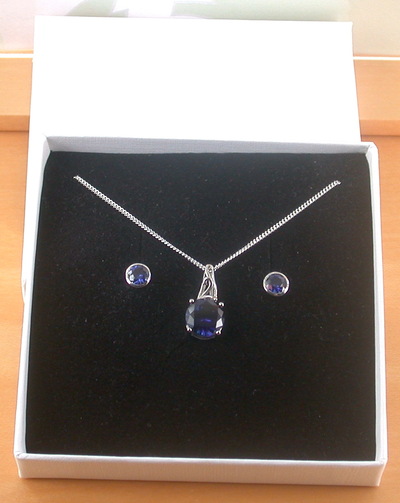 BOXED GIFT SET/925 Sapphire (Lab Created) Gemstone Pendant & Chain/Sapphire Jewelry/Silver Sapphire Necklace/Sapphire Earrings/UK