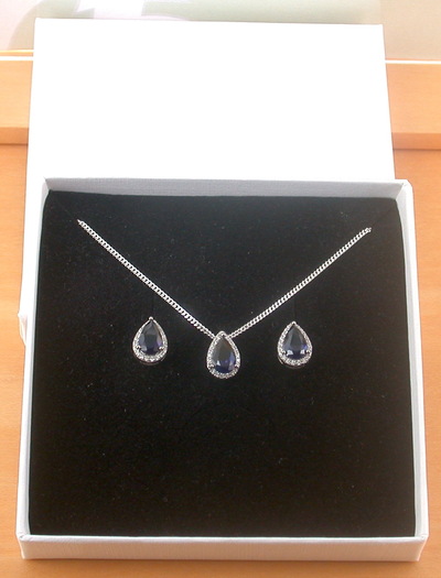 BOXED GIFT SET/925 Sapphire & Cz (Lab Created) Gemstone Pendant & Chain/Sapphire Jewelry/Silver Sapphire Necklace/Sapphire Earrings/UK