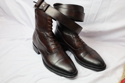 Crafted Leather Classic Dark Brown Leather Ankle High Lace up Boot with Matching Belt