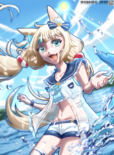 Playing at the Beach with Saba! metallic poster