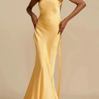 Yellow evening dress,backless party dress, Sexy mermaid party dress - Thumbnail 2
