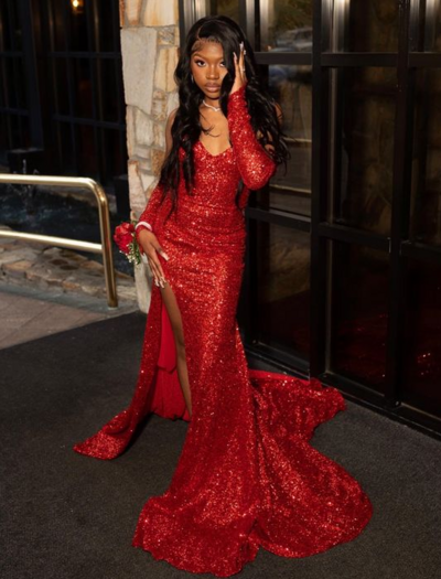Mermaid Sweetheart Red Sequin Split Prom Dresses
