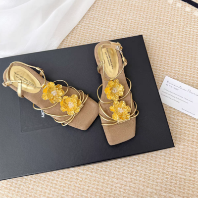 Seaside Holiday Gold Handmade Flower Open Toe Sandals