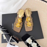 Seaside Holiday Gold Handmade Flower Open Toe Sandals - Thumbnail 1
