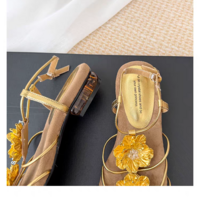 Seaside Holiday Gold Handmade Flower Open Toe Sandals - Thumbnail 3