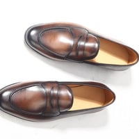 Men's casual leather shoes breathable slip-on genuine leather soft sole loafers 2 colors - Thumbnail 5