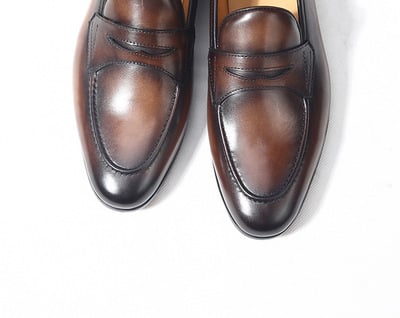 Men's casual leather shoes breathable slip-on genuine leather soft sole loafers 2 colors