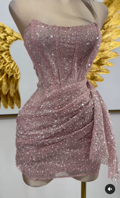 Sexy Pink Strapless Sequins Mini Hoco Dress