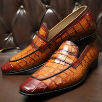 Crafted Leather Handmade Men Brown Crocodile Leather Alligator Moccasin Loafers Dress Shoes - Thumbnail 1