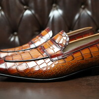 Crafted Leather Handmade Men Brown Crocodile Leather Alligator Moccasin Loafers Dress Shoes - Thumbnail 5