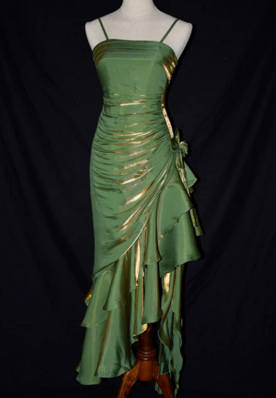 Spaghetti Straps Ruffle Vintage Green Party Dress