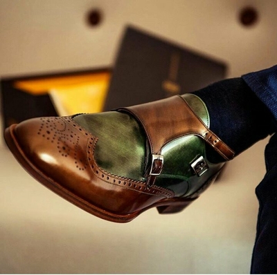 Outstanding Promoting Patina Culture Handmade Design Oxfords Double Monk Shoes For Stylis Mens