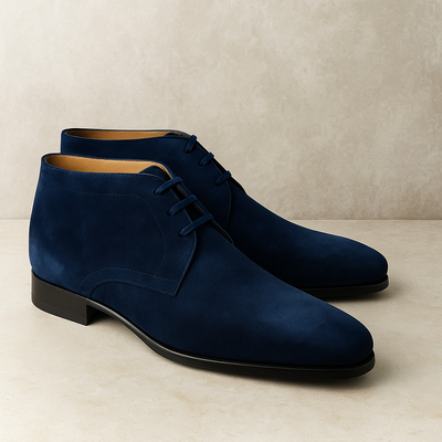 Handmade Navy Blue Chukka Lace Up Boot Men's Formal Wear Boot