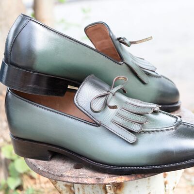 Crafted leather handmade men classic fringes loafers dress shoes - Thumbnail 4