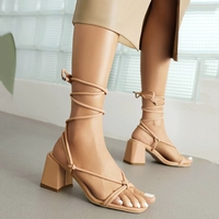 Strappy Block Heel Square Open Toe  Large Size Customization Sandals - Thumbnail 6