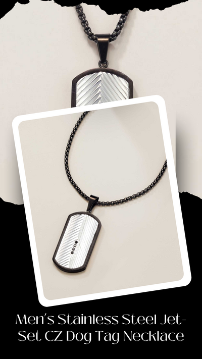 Men’s Stainless Steel Jet-Set CZ Dog Tag Necklace - FINAL SALE