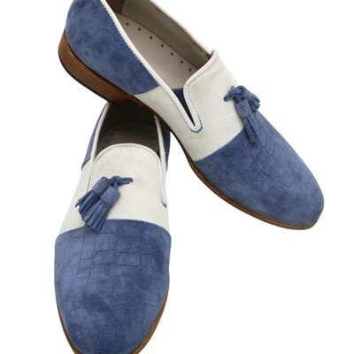 Crafted leather classic white blue crocodile tassel loafer mens shoes - Thumbnail 2