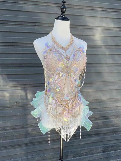 Purple Rhinestone Shiny Mermaid Swimsuit Performance Costume