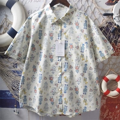 Robot graffiti print short-sleeved blouses top